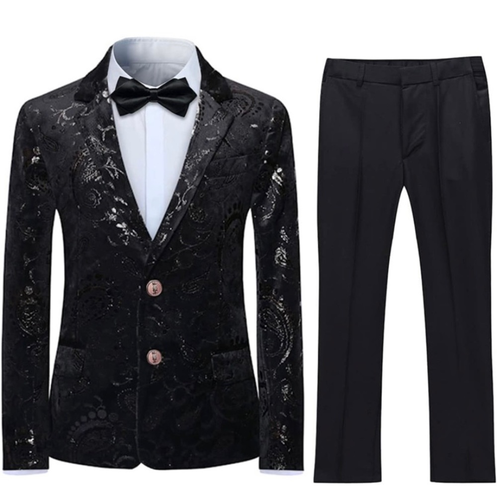 Boys Formal Black (Jacquard Print) Tuxedo, Size 7 years, 130.